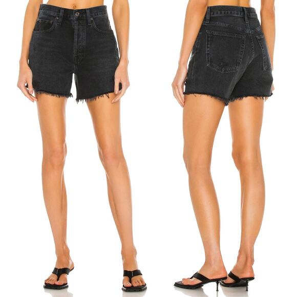 AGOLDE Riley High Rise Denim Shorts Vortex Black Wash Size 24 - Picture 1 of 5